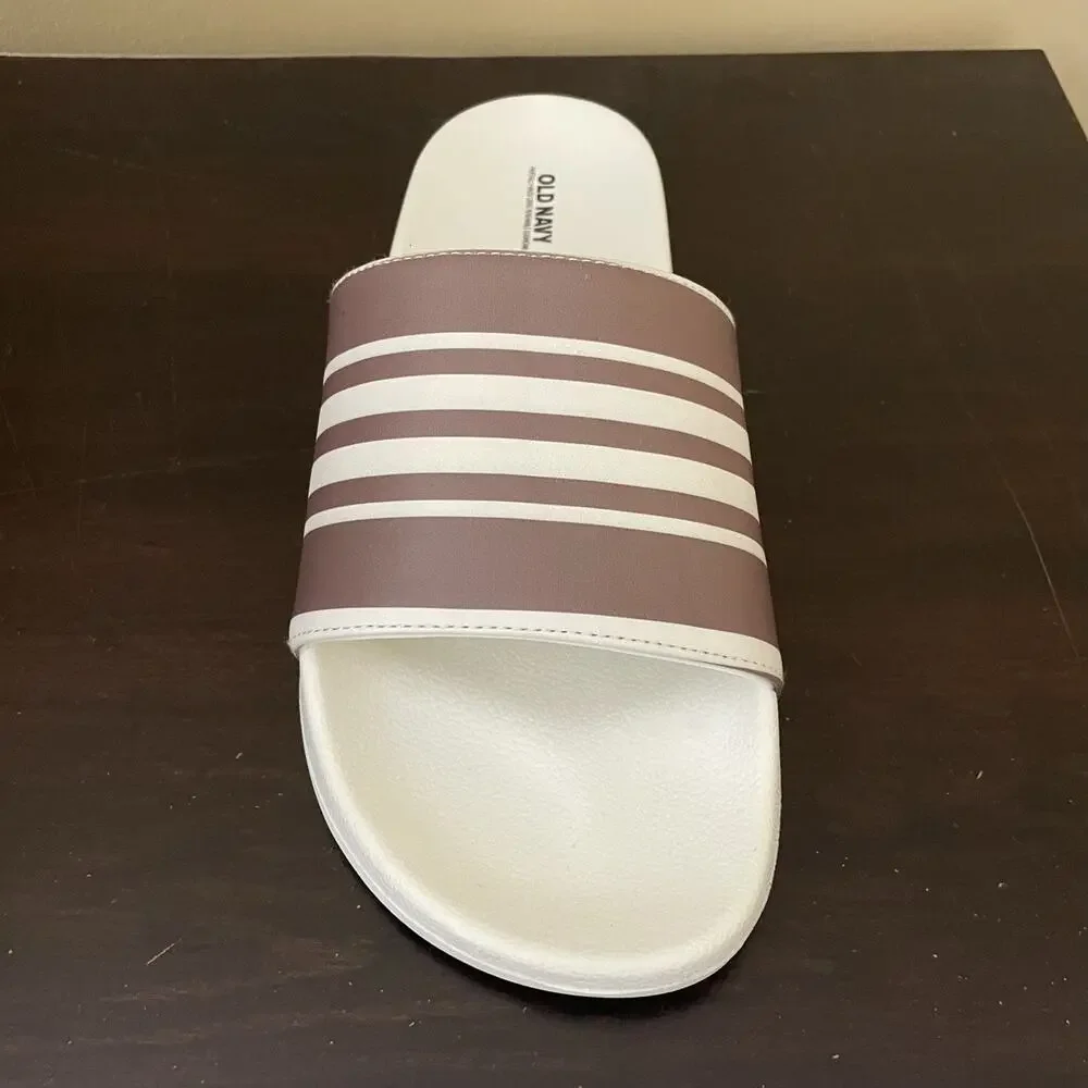 Old Navy White &‎ Brown Stripe Slide Men’s Sandals